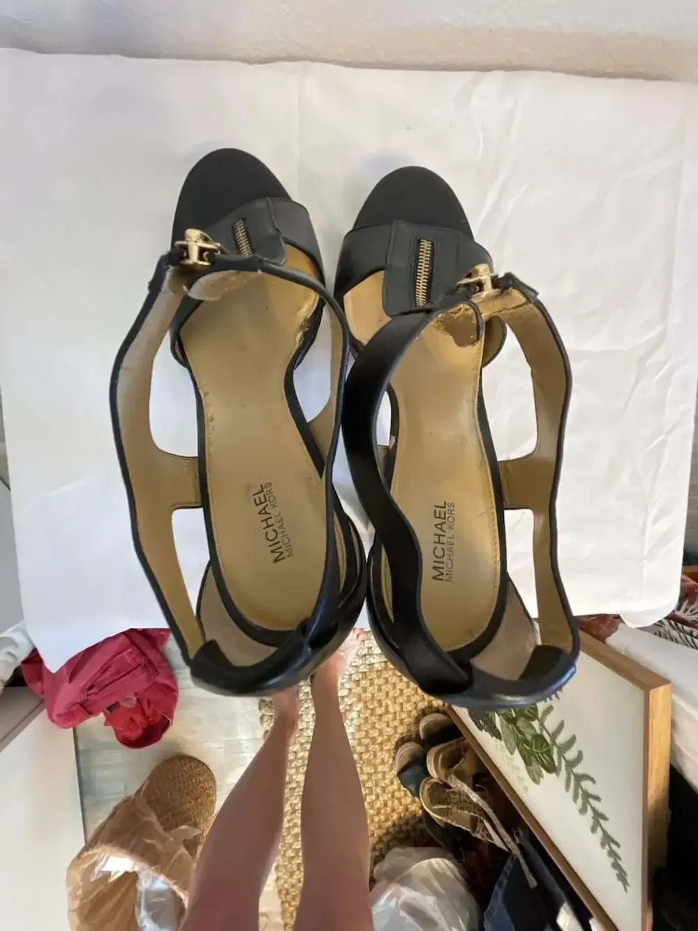 Michael Kors Berkley Black Leather Front-Zip Platform Sandals Women’s 11